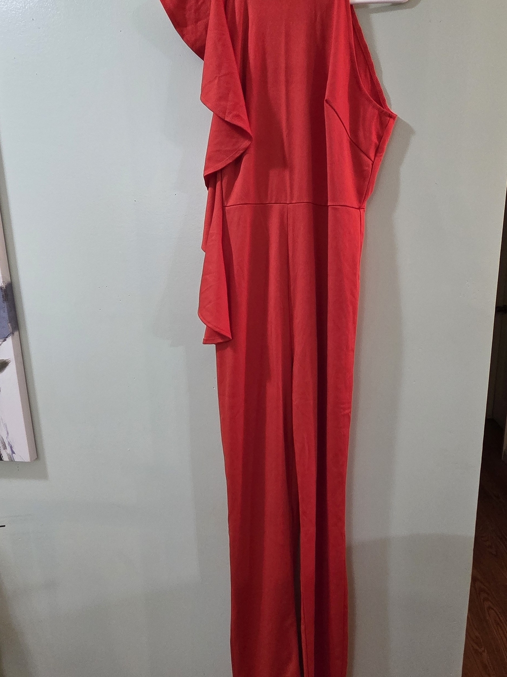 Red One-Shoulder Ruffle Jumpsuit